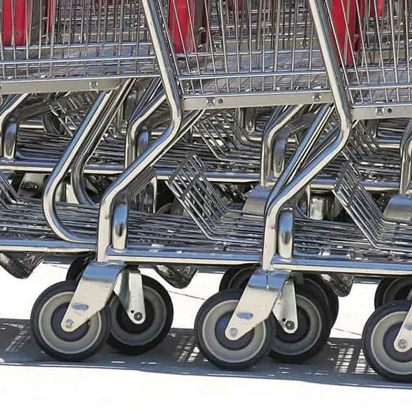 Close-up of shopping trolley wheels